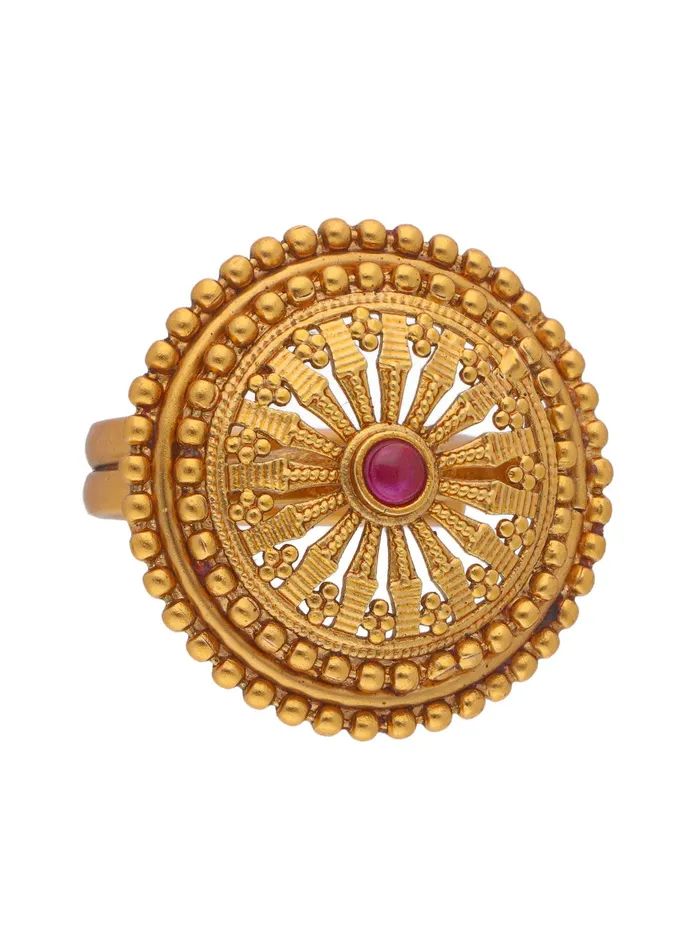 Curio Cottage Rings 22K GoldPlated TempleS Crimson Studded Embrace Ring