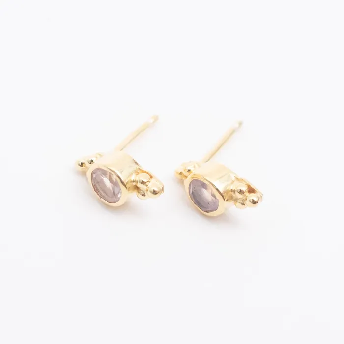 Mimi Marge Earrings Gold Vermeil Rose Quartz Jawan Studs