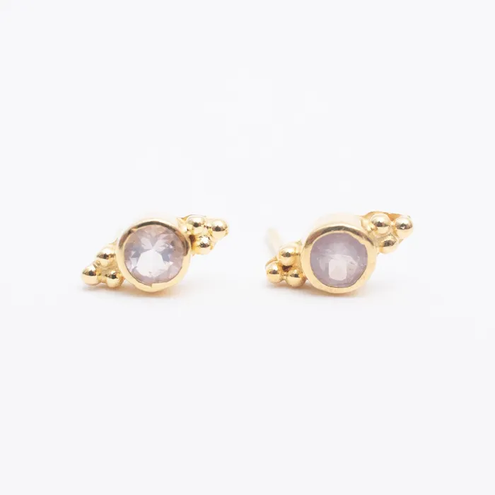 Mimi Marge Earrings Gold Vermeil Rose Quartz Jawan Studs