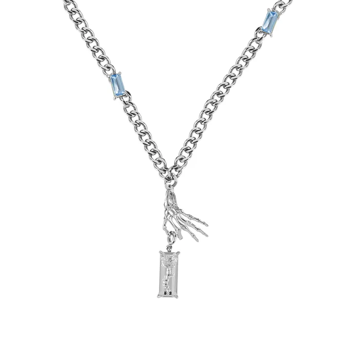 Necklaces Blackheadshop The XFiles Skeleton Hand Holding Square Diamond Shape Pendant Necklace