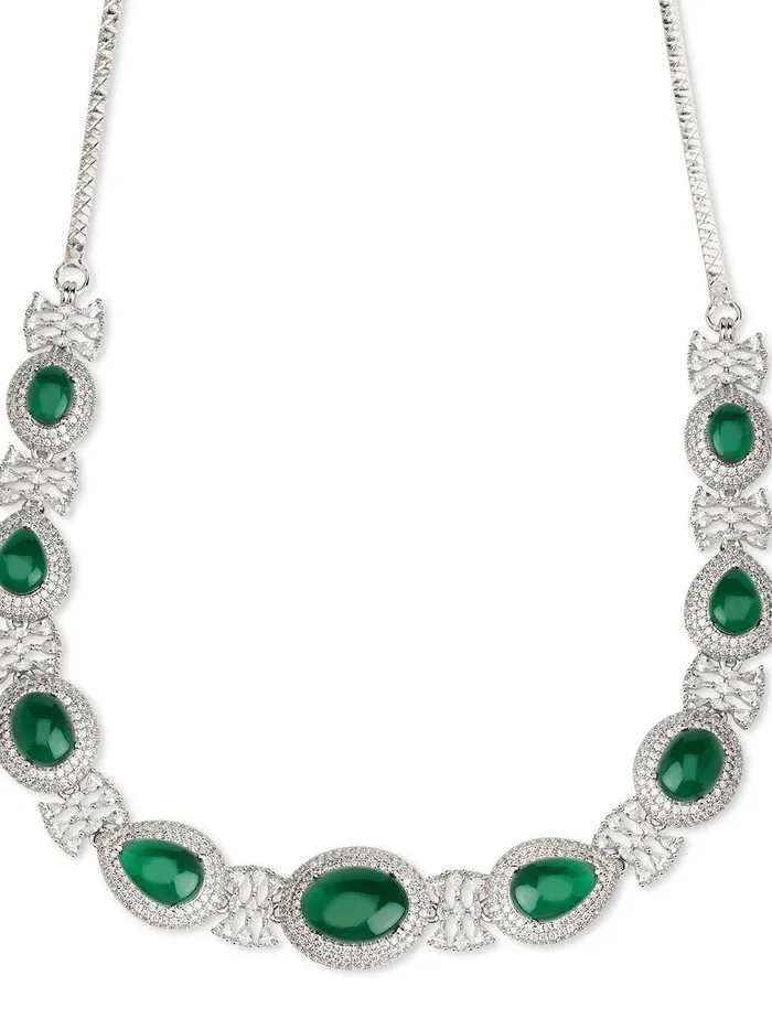 Necklaces Curio Cottage Emerald Green CZ Cabachon Couture Necklace Set Necklaces Curio Cottage Emerald Green CZ Cabachon Couture Necklace Set