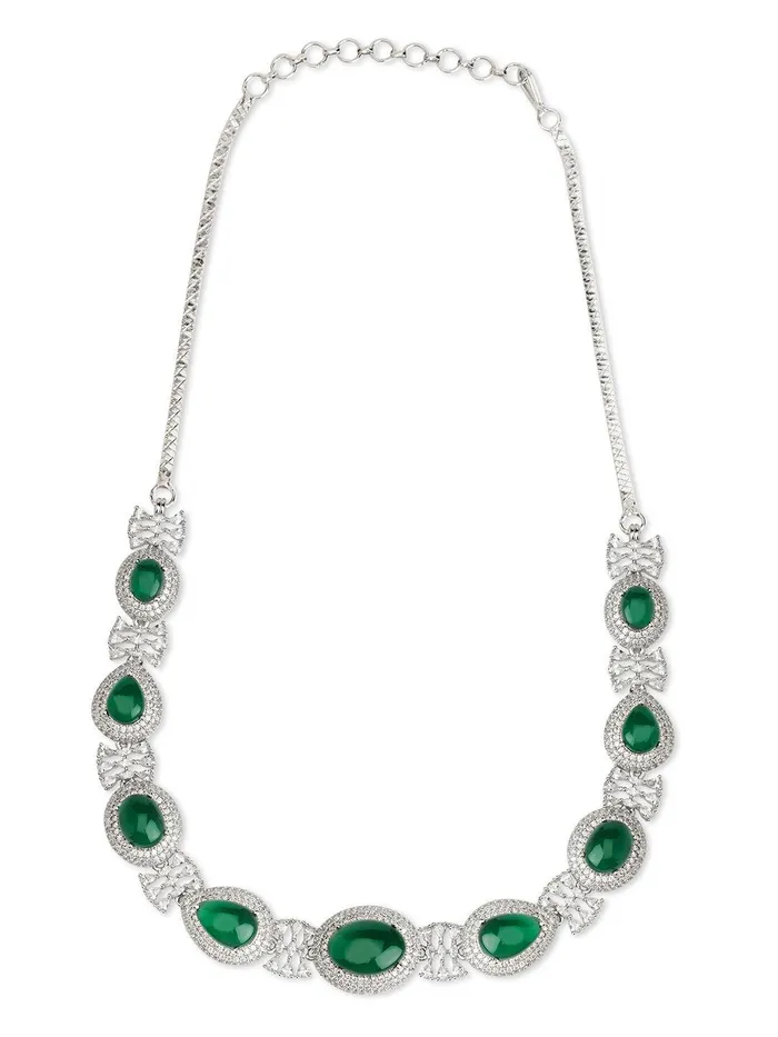 Necklaces Curio Cottage Emerald Green CZ Cabachon Couture Necklace Set Necklaces Curio Cottage Emerald Green CZ Cabachon Couture Necklace Set