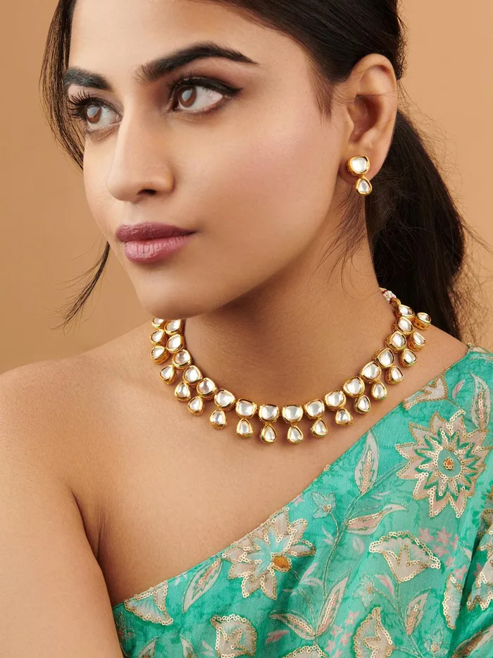 Necklaces Curio Cottage The Zoya Drops of Kundan Necklace Set