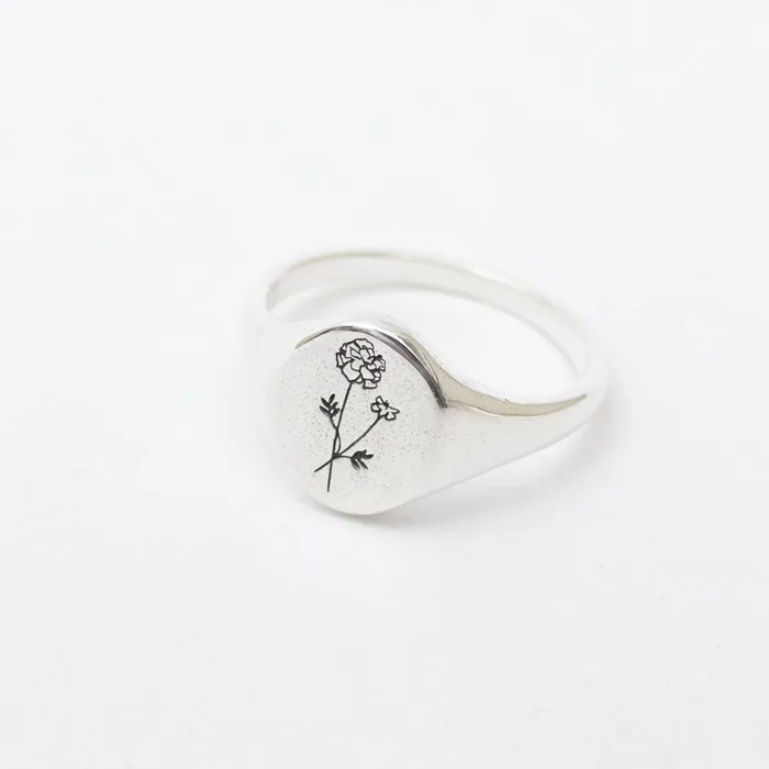 Rings Silver Lotus February Birth Flower Signet Ring