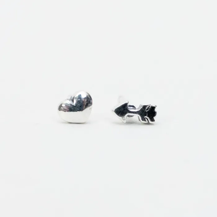 Silver Heart and Arrow Studs Silver Lotus Necklaces