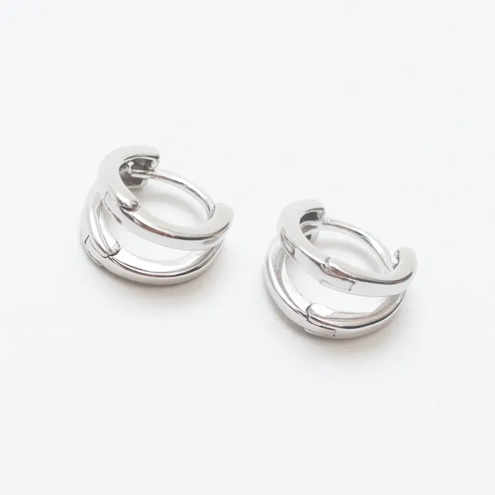 Silver Lotus Earrings Double Micro Hoop Huggies