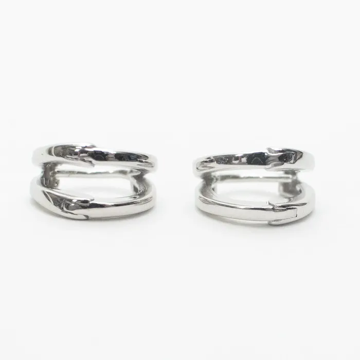 Silver Lotus Earrings Double Micro Hoop Huggies
