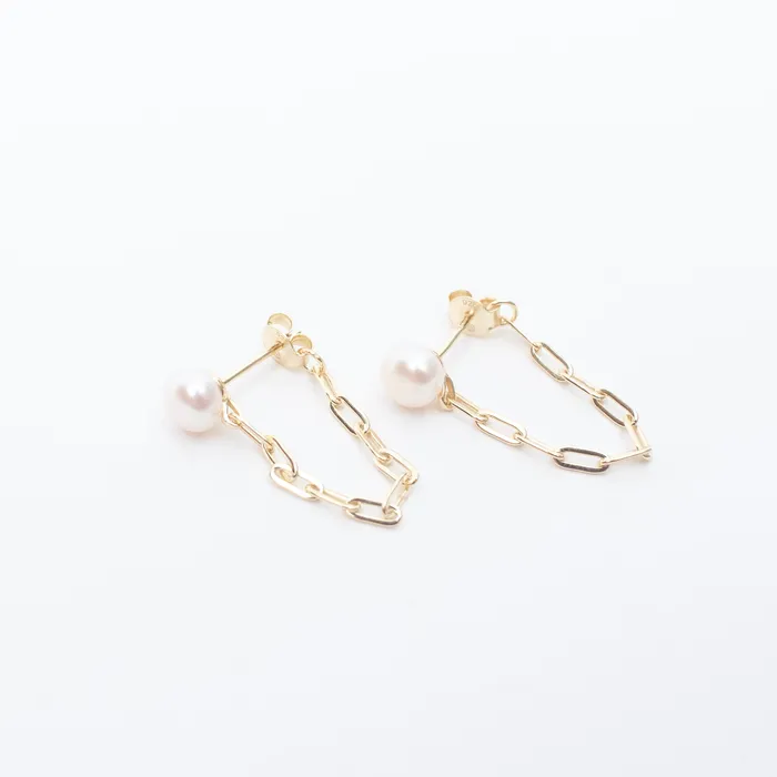 Silver Lotus Earrings Gold Vermeil Pearl Paperclip Chain Earrings