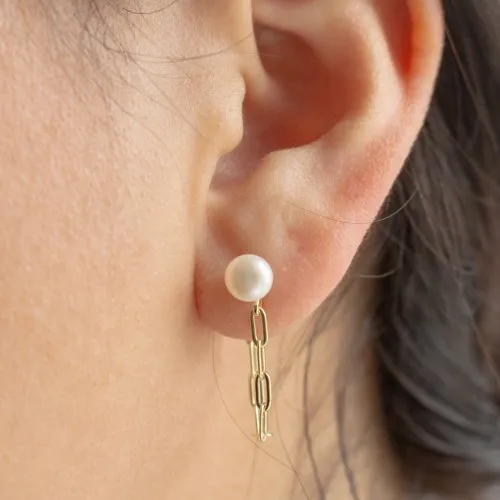 Silver Lotus Earrings Gold Vermeil Pearl Paperclip Chain Earrings