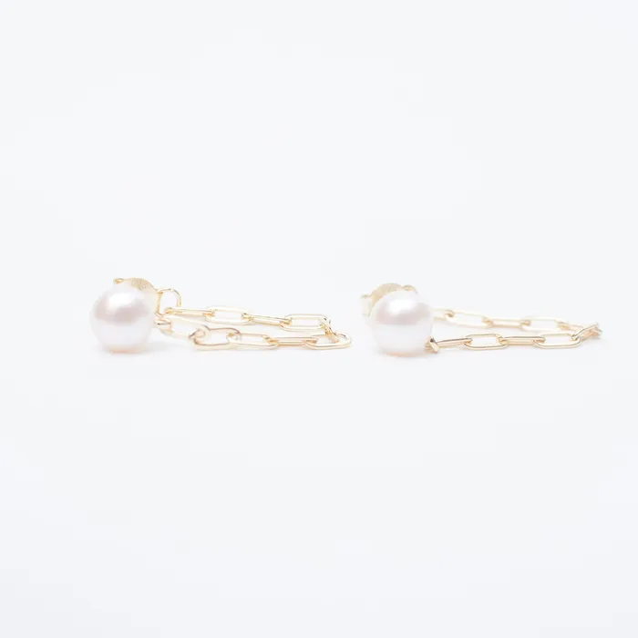 Silver Lotus Earrings Gold Vermeil Pearl Paperclip Chain Earrings