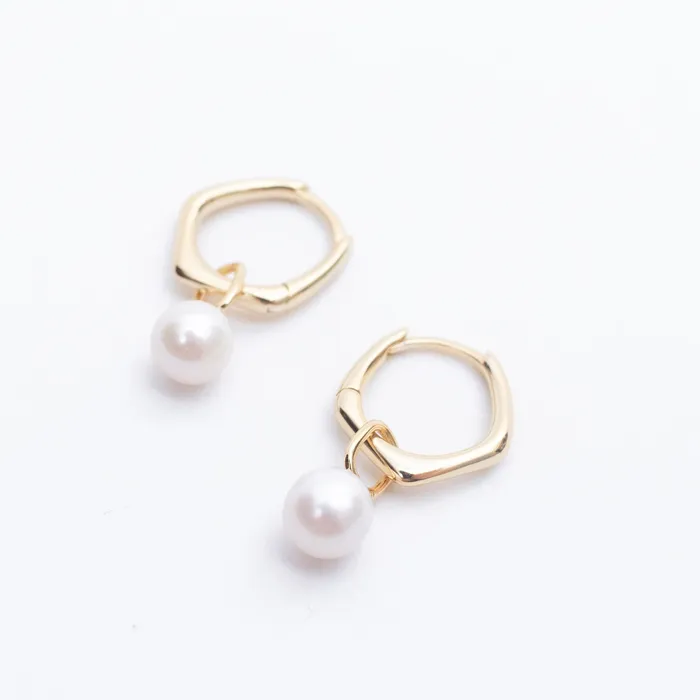Silver Lotus Earrings Gold Vermeil Pentagon Pearl Huggies