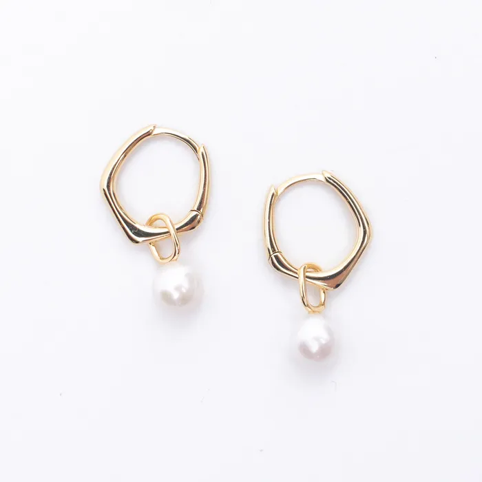 Silver Lotus Earrings Gold Vermeil Pentagon Pearl Huggies