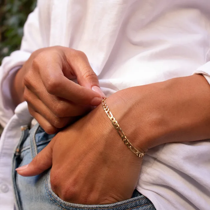 Silver Lotus Gold Plated Flat Figaro Chain Bracelet Bracelets